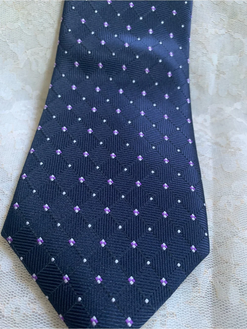 Men's Navy Blue Silk Tie with Subtle Dot Pattern Navy Blue Geometric Zipper Tie